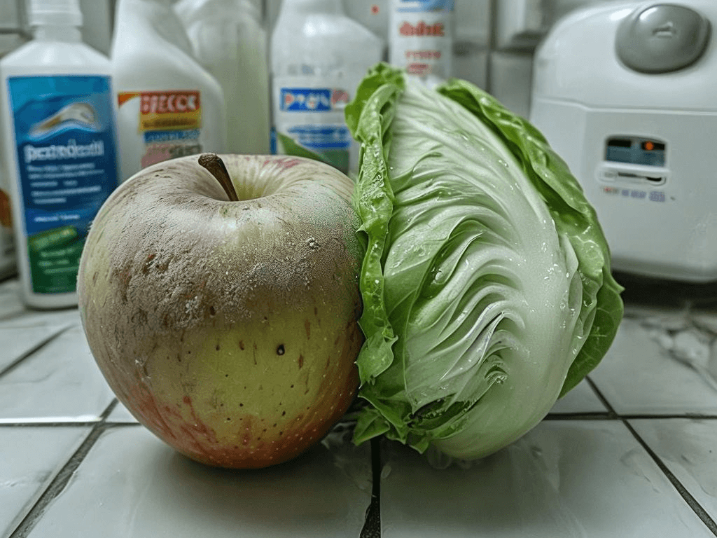 Before and after using ozone to clean fruits – visible difference
