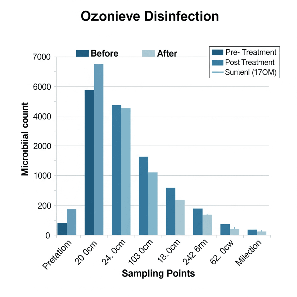 Before/after ozone disinfection effectiveness chart.