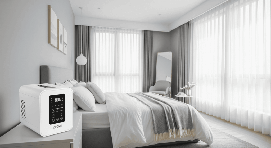 Ozone generator purifying air in bedroom