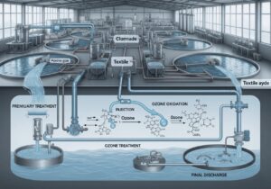 Ozone system treating industrial wastewater in a textile factory